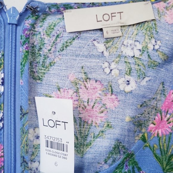 NWT LOFT Blue Wildflower Linen Blend Babydoll Dress Sz 6 - Picture 5 of 10